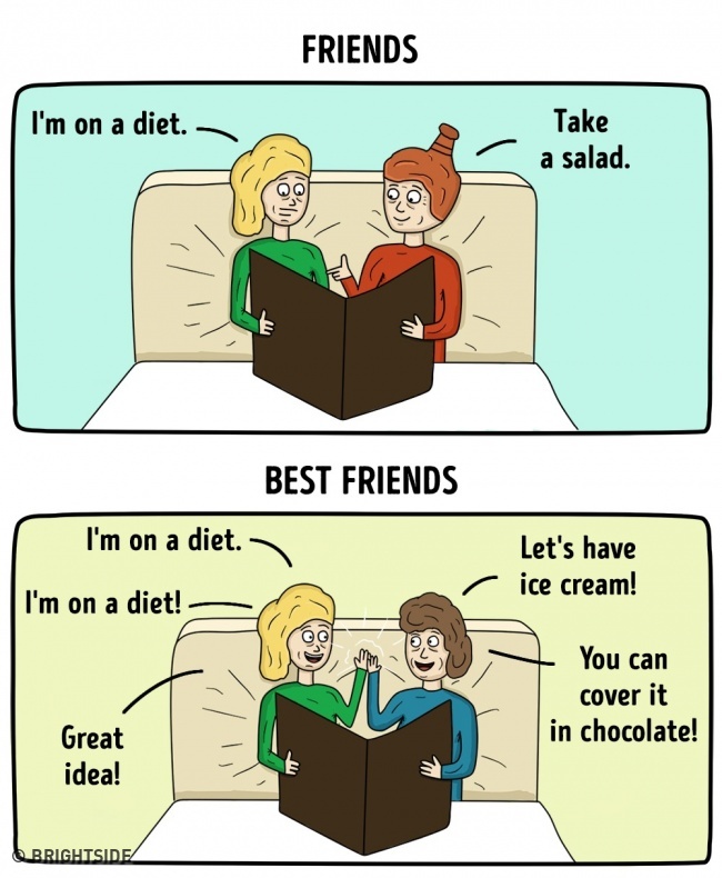 friends 2 Ilustracije koje prikazuju realne razlike između prijatelja i najboljeg prijatelja